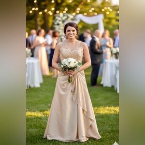 Rina di Montella Champagne Silk Formal Ball Gown